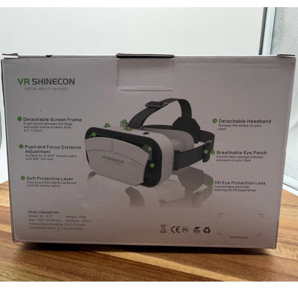 VR Shinecon SC-G12 Virtual Reality Glasses White Mobile VR Headset 4.7-7.0 inch